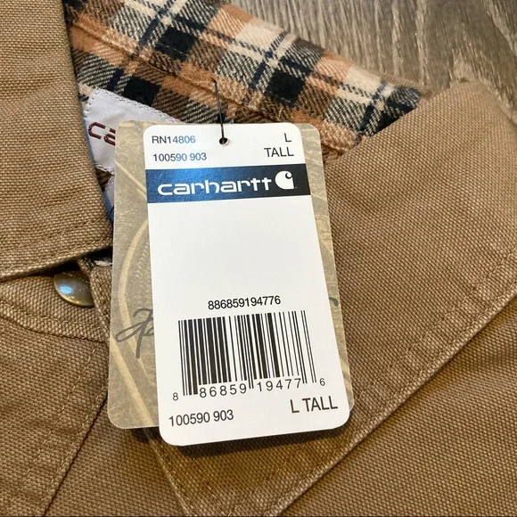 Carhartt Men’s Canvas Shirt Jacket Flannel Lined Long Sleeve Tan Tall Large - Picture 6 of 15
